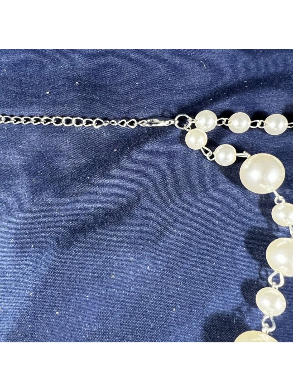 Long Faux Pearl Necklace With Silver Chain & Tassel Pendant - Picture 3 of 4
